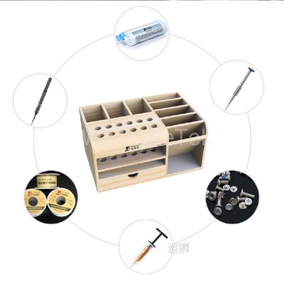 Mutifunctional Wooden Storage Box Desktop Phone Repair Screw