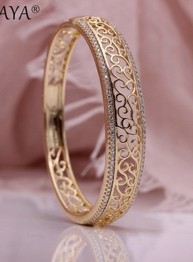 PATAYA New Hollow Bangles 585 Rose Gold Natural Zircon Wo Ba