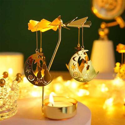 Gold Romantic Rotating Candlestick Spinning Carrousel Tea Li