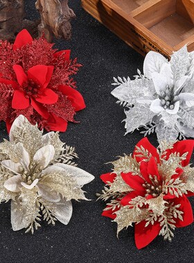 5Pcs Artificial Flowers Glitter Fake Silk Flowers Merry Chri