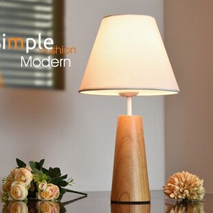Wooden Table Lamp With Fabric Lampshade For Bedroom Bedside