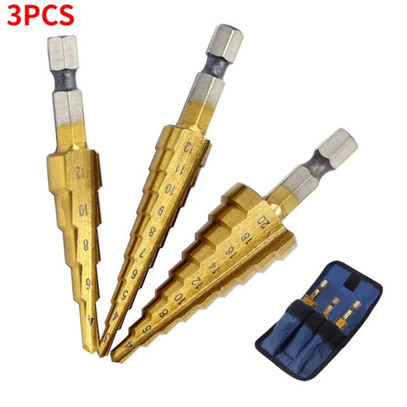 3pcs 3-12mm 4-12mm 4-20mm HSS Straight Groove Step Drill Bit