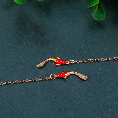 Good Luck Koi Ear Line Lucky Red Goldfish 925 Sterling Silve