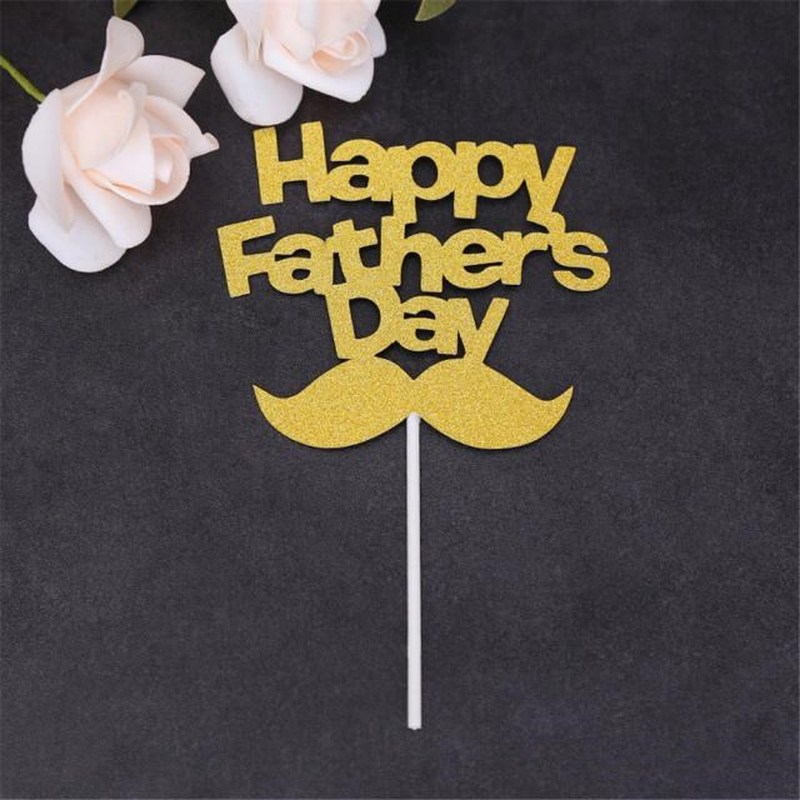 DIY Silver Gold Moustache Happy Father Day Cake Topper Flag