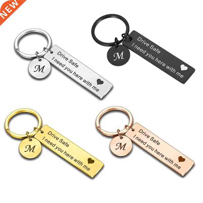Drive Safe Keychain A-Z 26 Initials Lettering Men Women Boyf