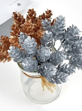 Simulated Leaf Pine Cone Artificial Silver Gold Color Leaves