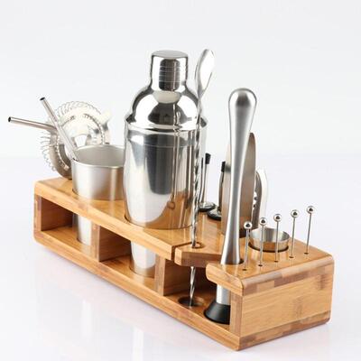 23Pcs Bartender Set Stylish Wooden Stand Wooden Frame Base