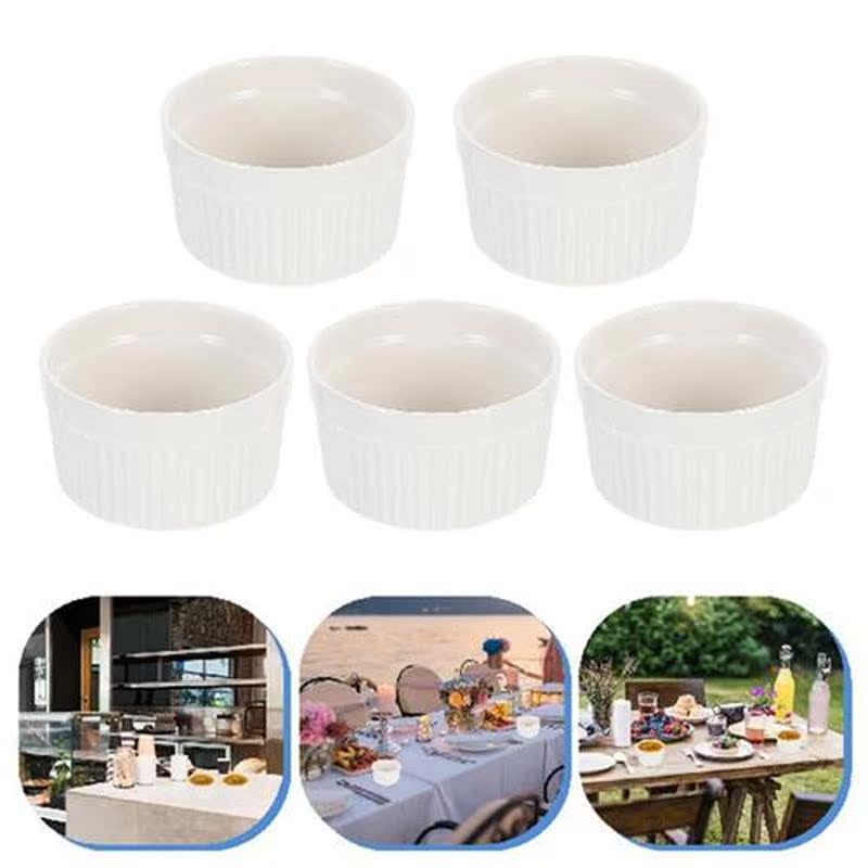 5 Pcs Ceramic Griddle Salt Pepper Ramekin Dish Soup Bowl