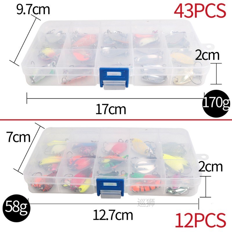 12/43Pcs Spoon Lure Set Fishing Metal Bait For Lake Sea Carp