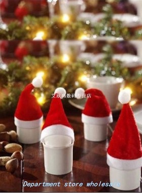 10pcs/set Red Santa Hat Cup Mini Santa Bottles Cover Christm