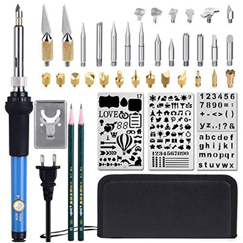 EU Plug 45 Pcs Wood Burning Kit,Creative Wood Burner Set Wi