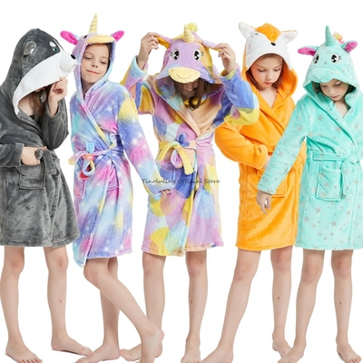 Winter Unicorn Bath Robe For Girls Pajamas Animal Hooded Rob