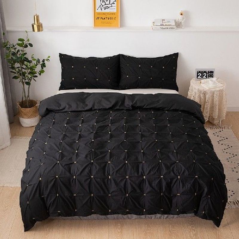 Luxury Black Duvet Cover Pinch Pleat Brief Bedding Set