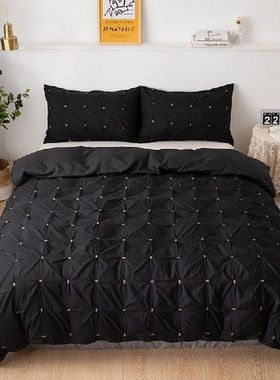 Luxury Black Duvet Cover Pinch Pleat Brief Bedding Set