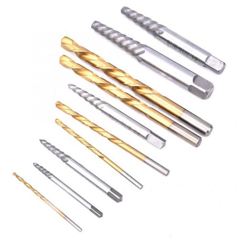 10 Pcs Drill Bit Screw Extractor Set Left Hand Plated Drill