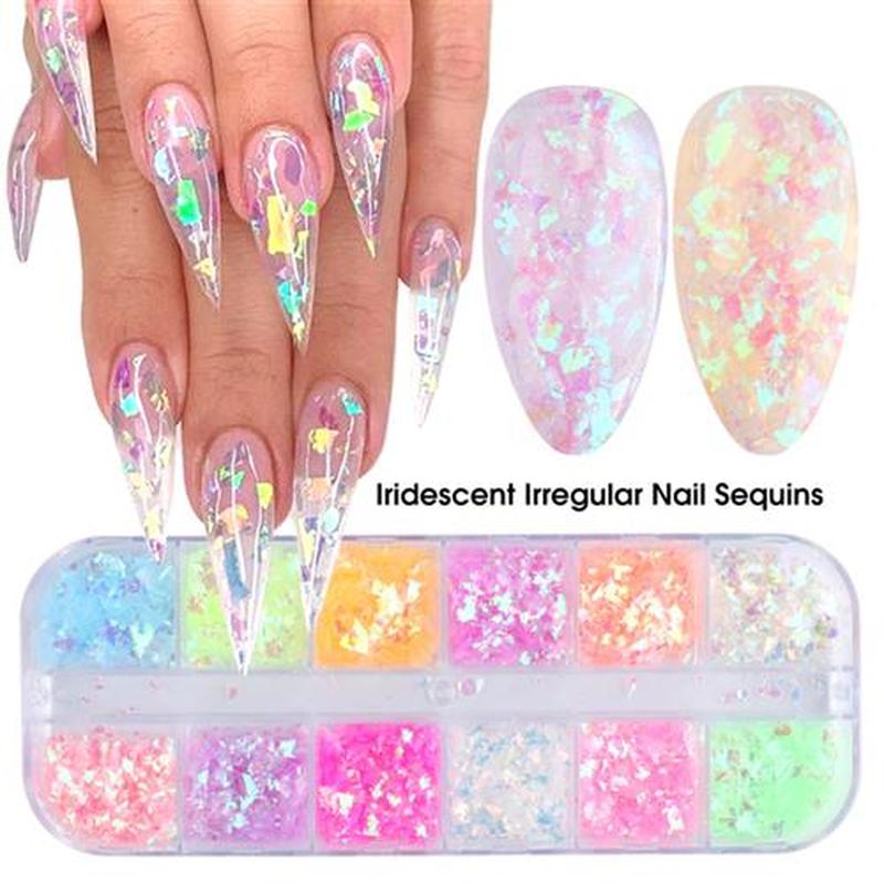 12 or 6 Grids 3D Flakes Fluorescent Nail Sequins Sparkly Pai