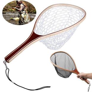 fishing hand dip Wooden nylon fly net rubber handle