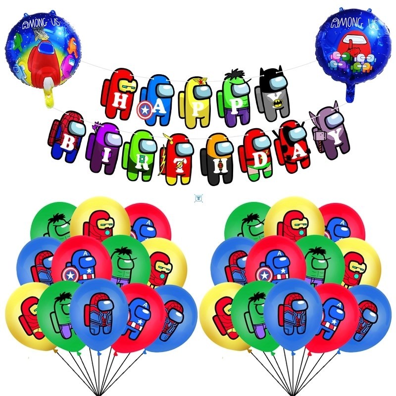 Among Us Foil Balloons Video Game Latex Ballons Happy