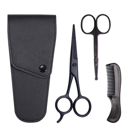 3pcs Beard Men Mustache Comb Trimming Grooming Scissors Kit