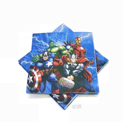 Superhero Theme Cartoon Party Set Cups Tableware Plates Flag
