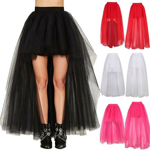 Black Tulle Long Petticoat Rockabilly 3 Layers High Low Woma