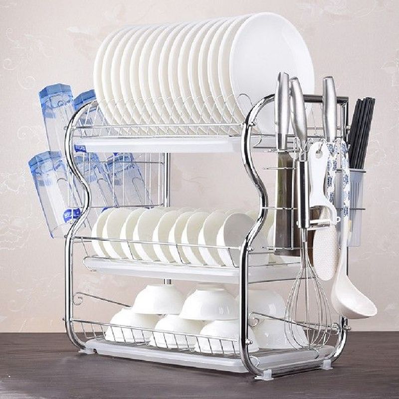 3 Layer Dish Drainer Kitchen Cutlery Cup Plates Dish Rack