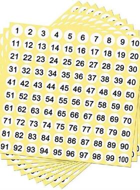 100 Sheets Number Labels Stickers 1-100 Numbers Round
