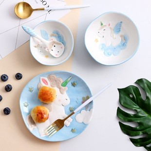 4pcs/set Cartoon Animal Dinnerware Ceramic Dinner Plates Ric