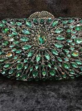 green Crystl Clutch Evening Bg Wedding Prty Box Hndbg