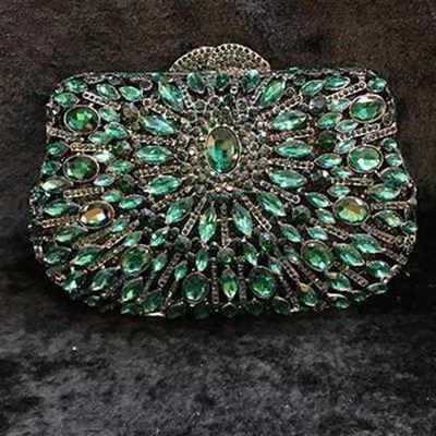 green Crystl Clutch Evening Bg Wedding Prty Box Hndbg