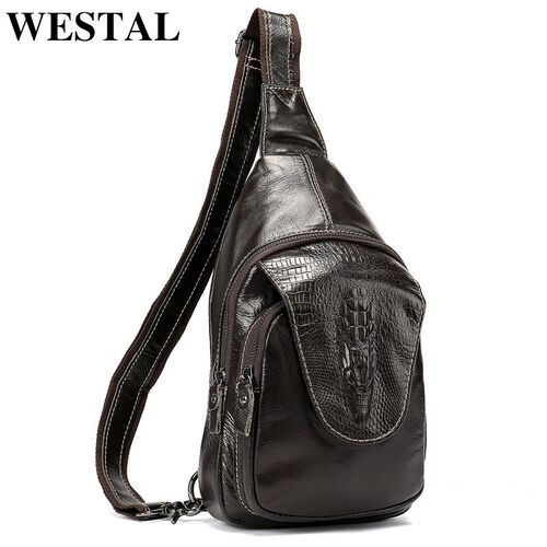 WESTAL Genuine Leather Bag men's chest bags male Sling B