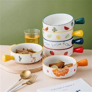 650ml Ceramic Glaze Baking Bowl with Handle French Onion