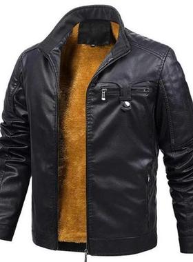 2021 New Autumn Winter Leather Jacket for Men Stand Collar M