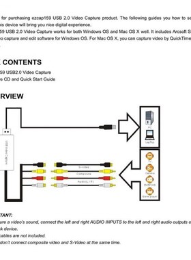 EZCAP 159 Audio Grabber Capture Analog Video From VHS, Camco