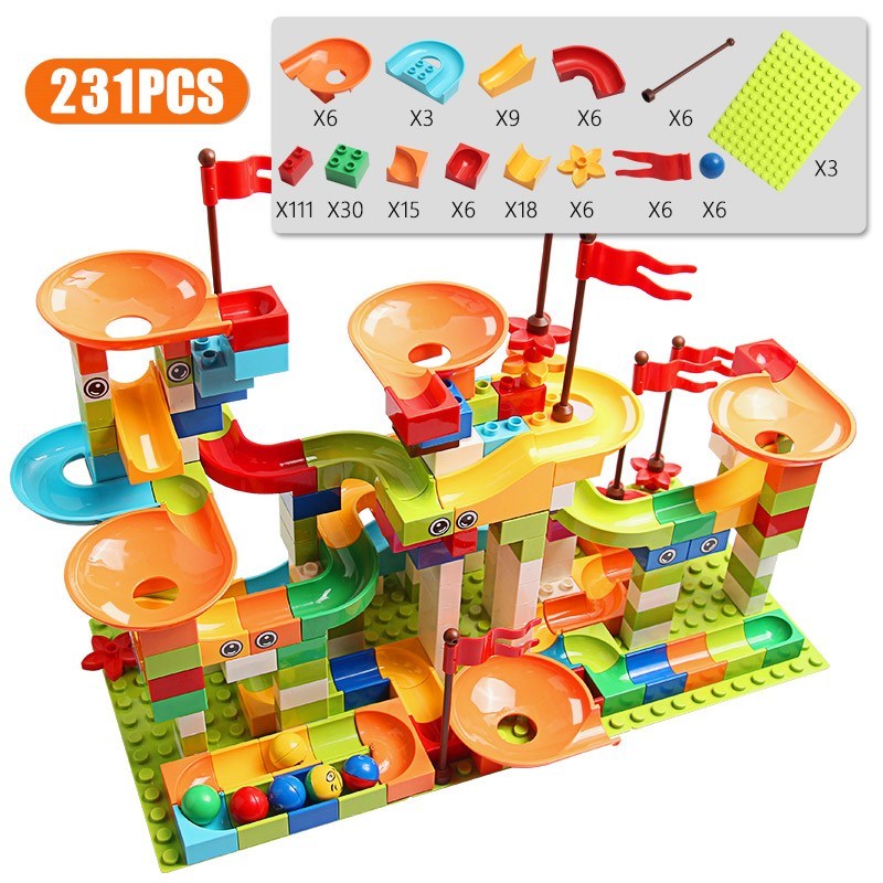 77-308PCS Marble Race Run Big Block Compatible Duploed Build