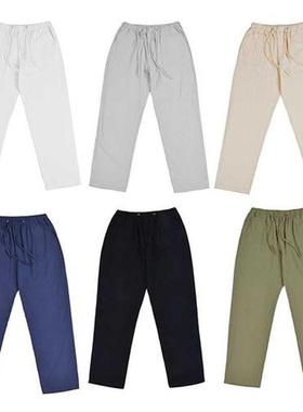 Mens Linen trousers Elastic Waists Loose Pants Fahion C