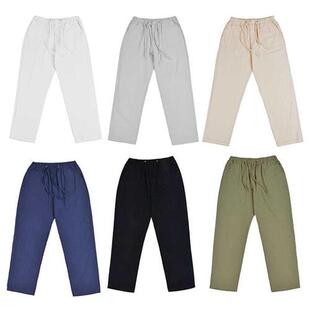 Mens Linen trousers Elastic Waists Loose Pants Fahion C