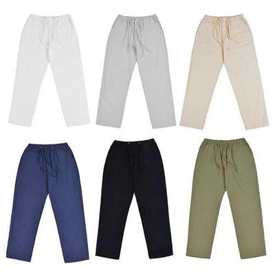 Mens Linen trousers Elastic Waists Loose Pants Fahion C