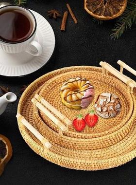 Dinner Serving Tray Handwoven Rattan Storage Tray With