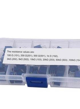 50 Pcs 10 Values Assortment 3296W Multiturn Variable Resisto