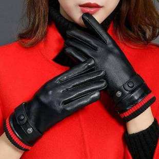 leather gloves women tumn and winter touch screen lovely w