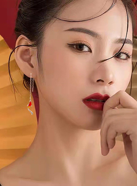 Good Luck Koi Ear Line Lucky Red Goldfish 925 Sterling Silve