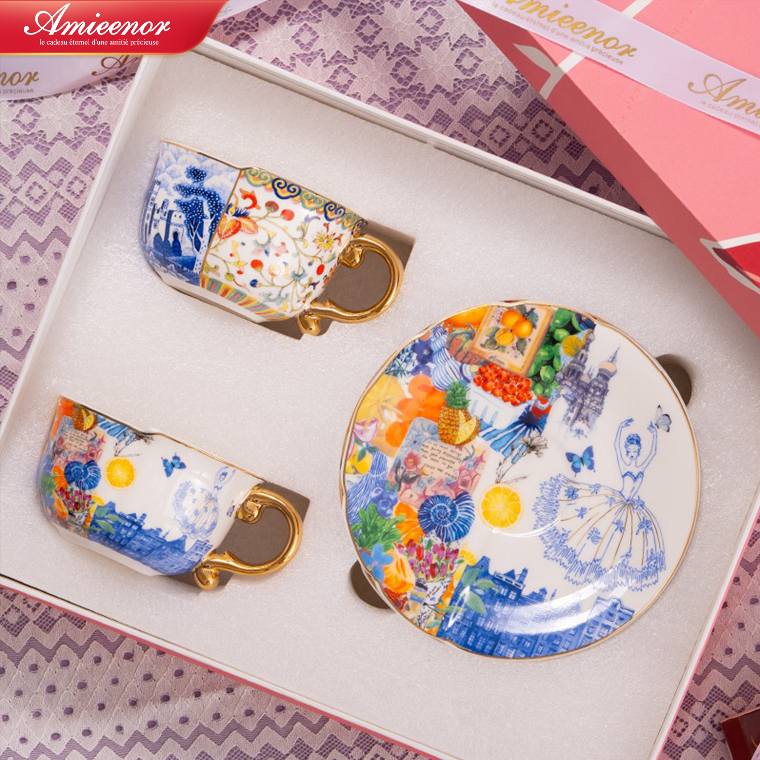 中西合璧骨瓷咖啡杯礼盒装