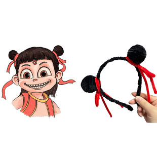 哪吒闹海石叽娘娘同款扭扭棒手工diy儿童假发发箍成品发饰原创意