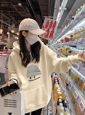 杏黄色连帽女运动衫2025早春新热风格宽松修身上衣韩式胖mm瘦外衣