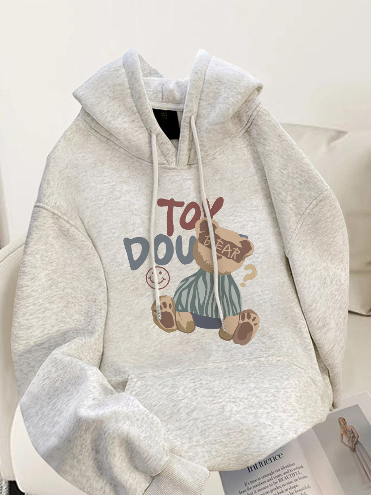 Gray Teddy Bear Hooded Fleece Lined Sweatshirt for Women, 2025 Autumn/Winter New Hit, Loose Plus Size Top, Thick Hoodie