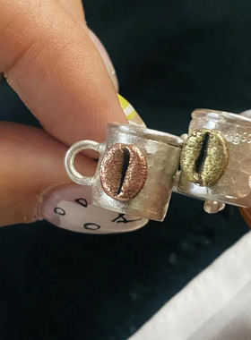 咖啡杯子戒指趣味个性复古咖啡豆时尚设计感甜酷百搭开口指环