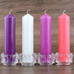 五旬降临节紫色加粗款 大号无味蜡烛教堂将临期粉白四色主日活动腊