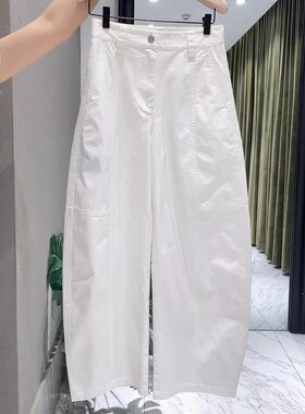 白色弯刀休闲裤女夏季新款大码梨形身材宽松显瘦通勤小个子阔腿裤