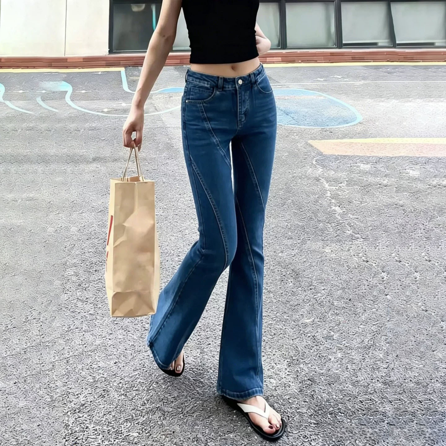 深蓝色微喇牛仔裤女2026秋薄款显瘦修身马蹄长裤小个子拖地喇叭裤